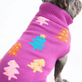 Pull de Noël en maille pour chien – Arbres en sucre d’orge magenta