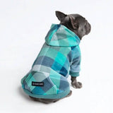 Pull à Capuche en velours Pour Chien - Carreaux Turquoise