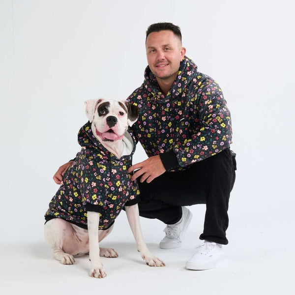 Vintage Flower Hoodie pour Humain - Noir