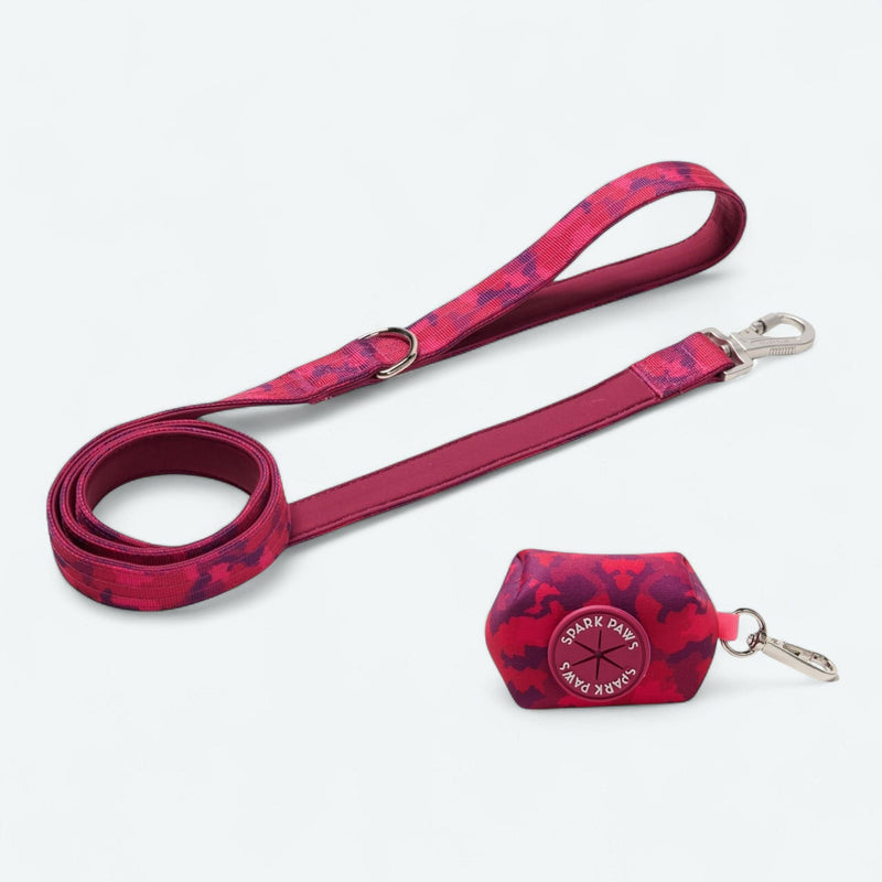 Ensemble laisse et distributeur de sacs à déjections - Camouflage Fuchsia