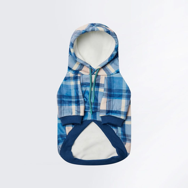 Pull à Capuche en velours Pour Chien - Carreaux Bleu