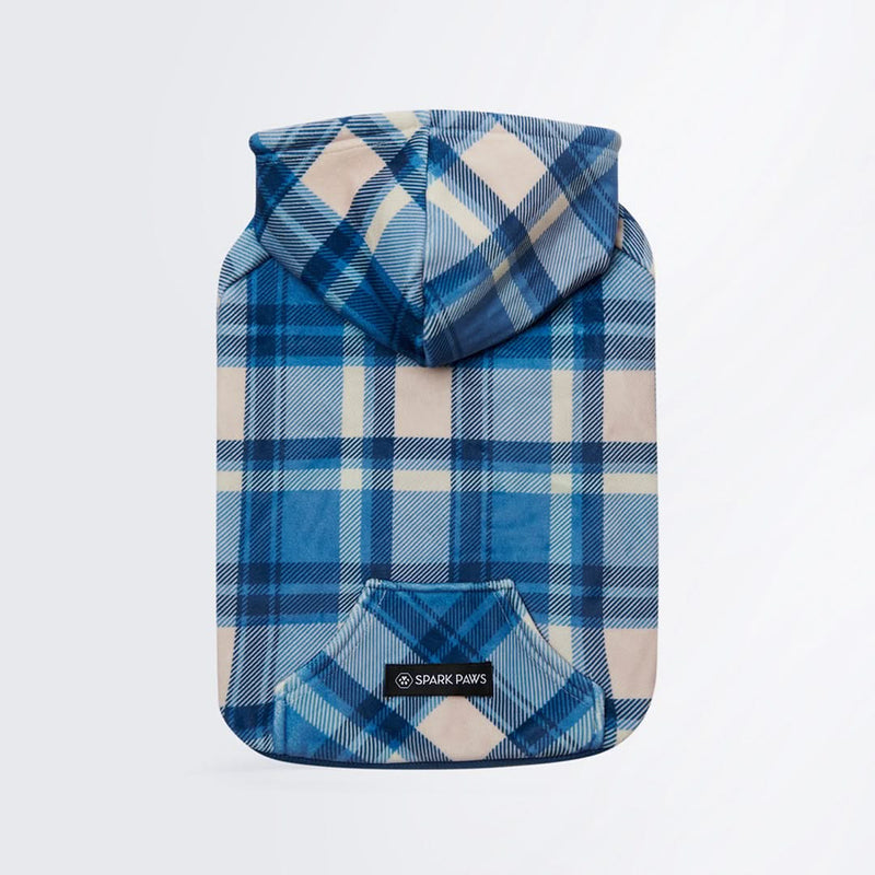 Pull à Capuche en velours Pour Chien - Carreaux Bleu