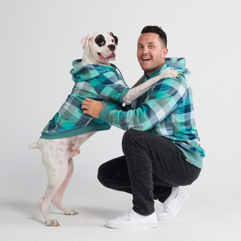 Pull à Capuche en velours Pour Chien - Carreaux Turquoise