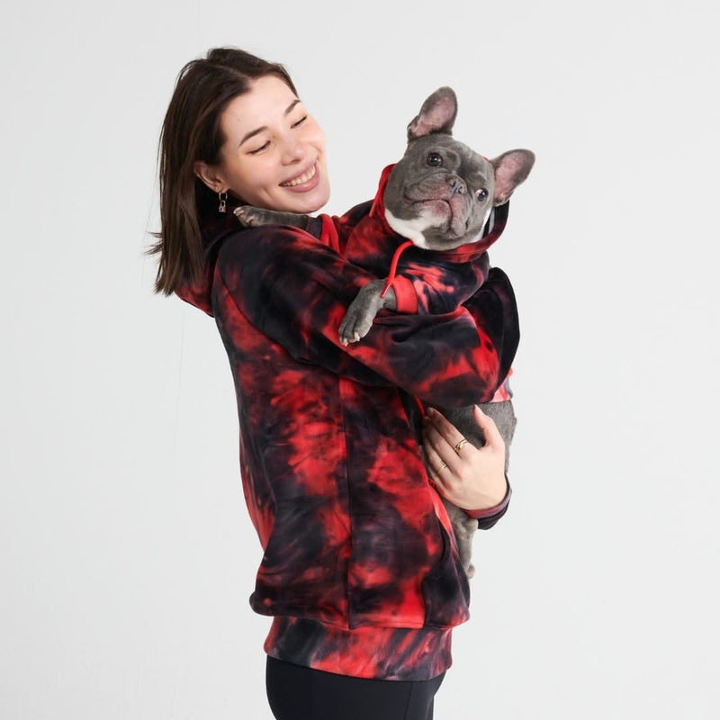 Sweat à capuche en velours humain - Rouge et Noir