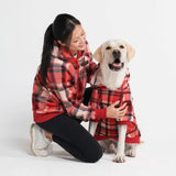 Pull à Capuche en velours Pour Chien - Carreaux Rouge