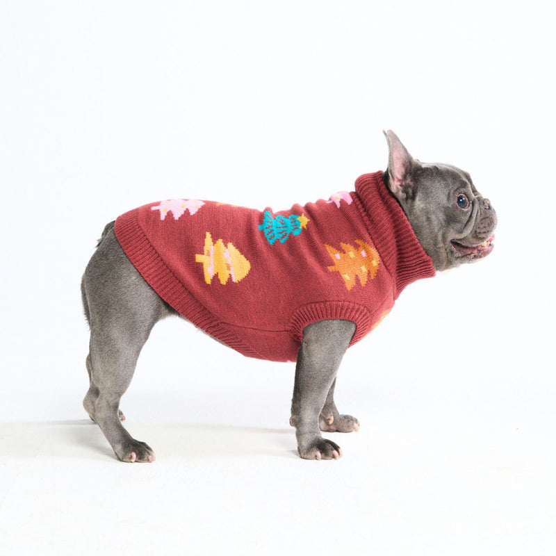 Pull de Noël en maille pour chien – Arbres en sucre d’orge marron châtaigne