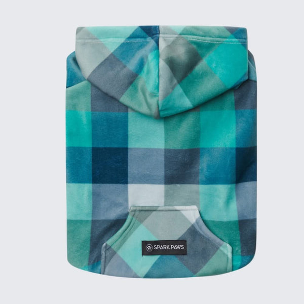 Pull à Capuche en velours Pour Chien - Carreaux Turquoise