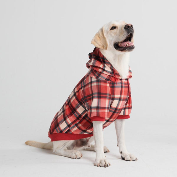 Pull à Capuche en velours Pour Chien - Carreaux Rouge