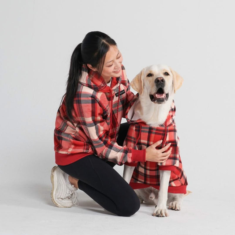 Pull à Capuche en velours Pour Chien - Carreaux Rouge