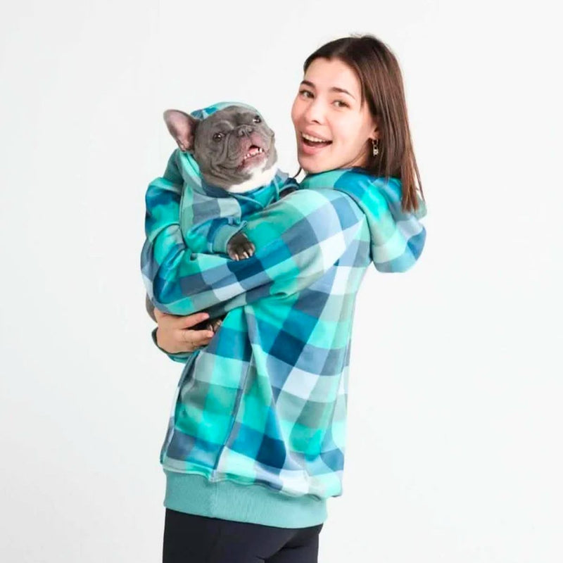 Pull à Capuche en velours Pour Chien - Carreaux Turquoise