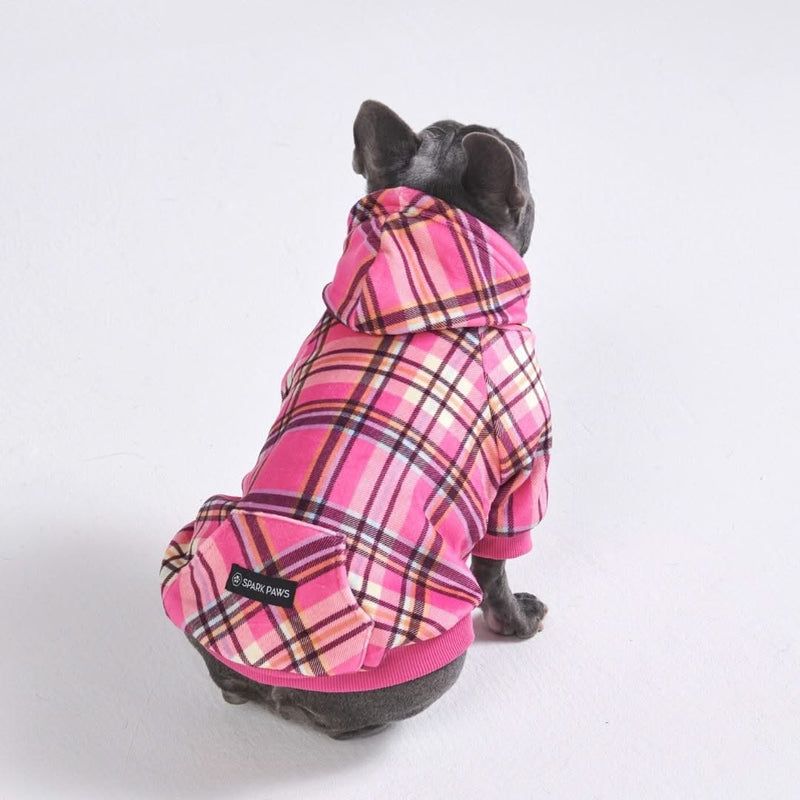 Pull à Capuche en velours Pour Chien - Carreaux Rose