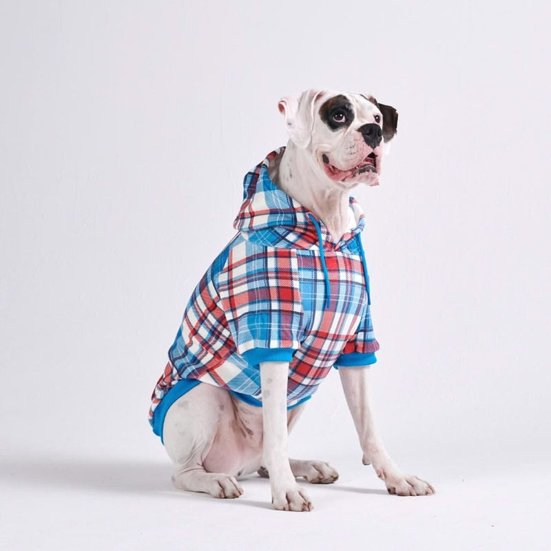 Carreaux bleu et rouge Pull à Capuche Pour Chien