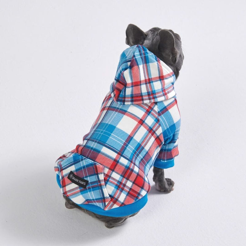 Carreaux bleu et rouge Pull à Capuche Pour Chien