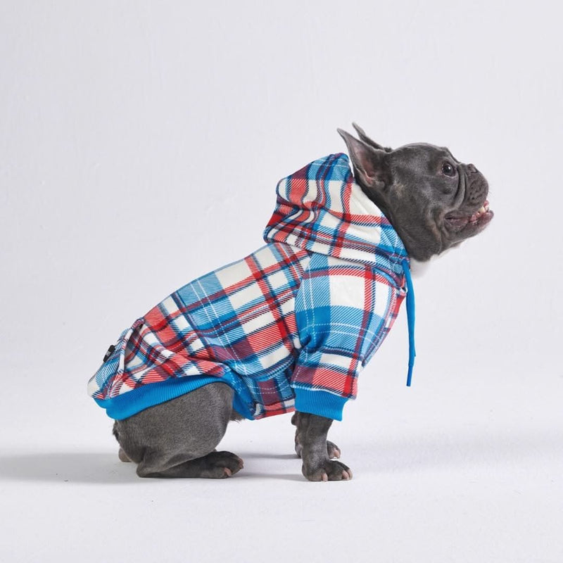 Carreaux bleu et rouge Pull à Capuche Pour Chien