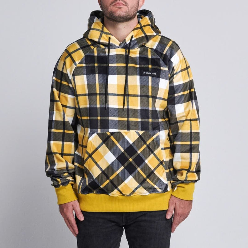 Pull à Capuche en velours - Carreaux Jaune