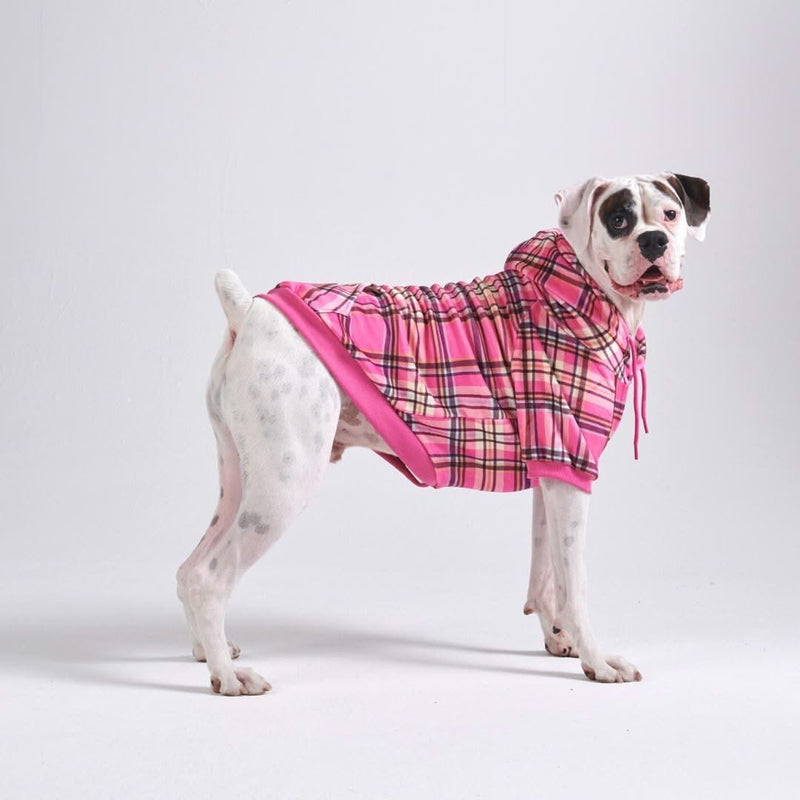 Pull à Capuche en velours Pour Chien - Carreaux Rose