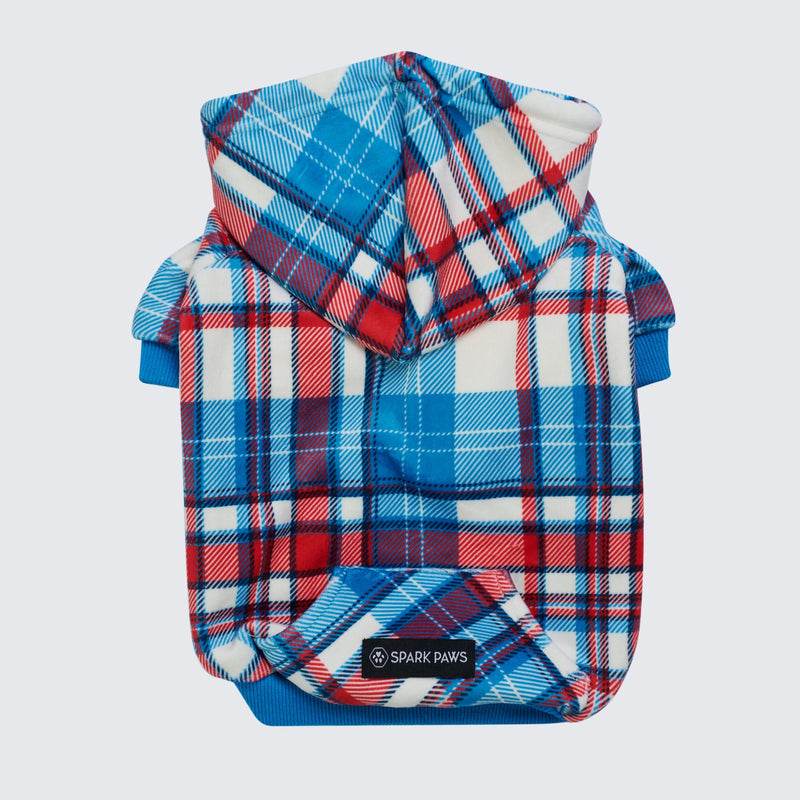 Carreaux bleu et rouge Pull à Capuche Pour Chien