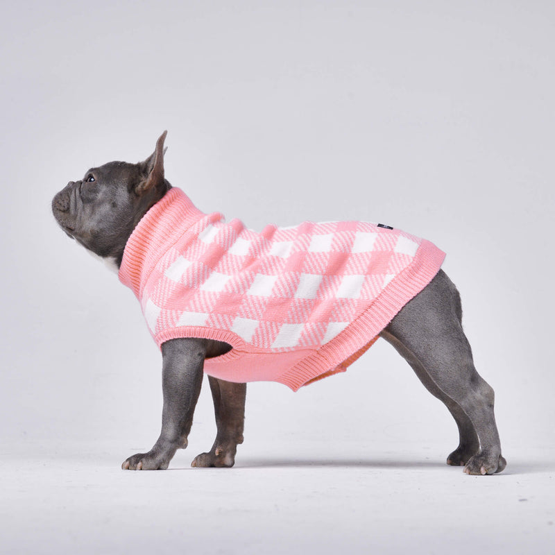 Pull pour chien en tricot - Vichy rose