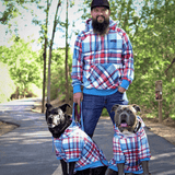 Pull à Capuche en velours - Carreaux Bleu et Rouge