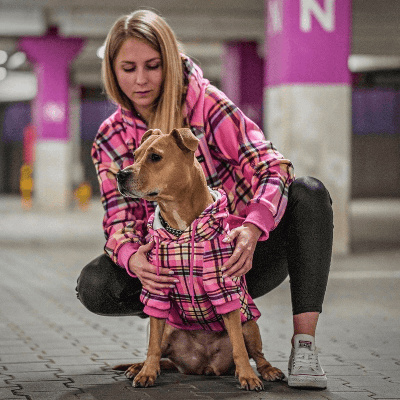 Pull à Capuche en velours Pour Chien - Carreaux Rose