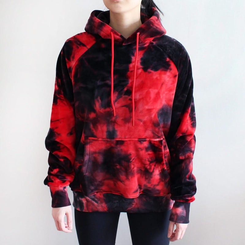 Sweat à capuche en velours humain - Rouge et Noir